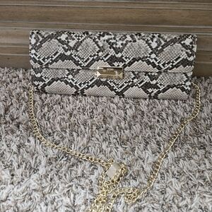 BCBG Snake Print Clutch with Gold Chain